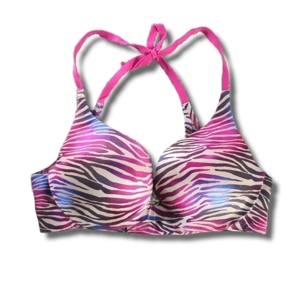 𝅺VS Tan Black Pink Blue Ombre Zebra Striped Pushup Bra